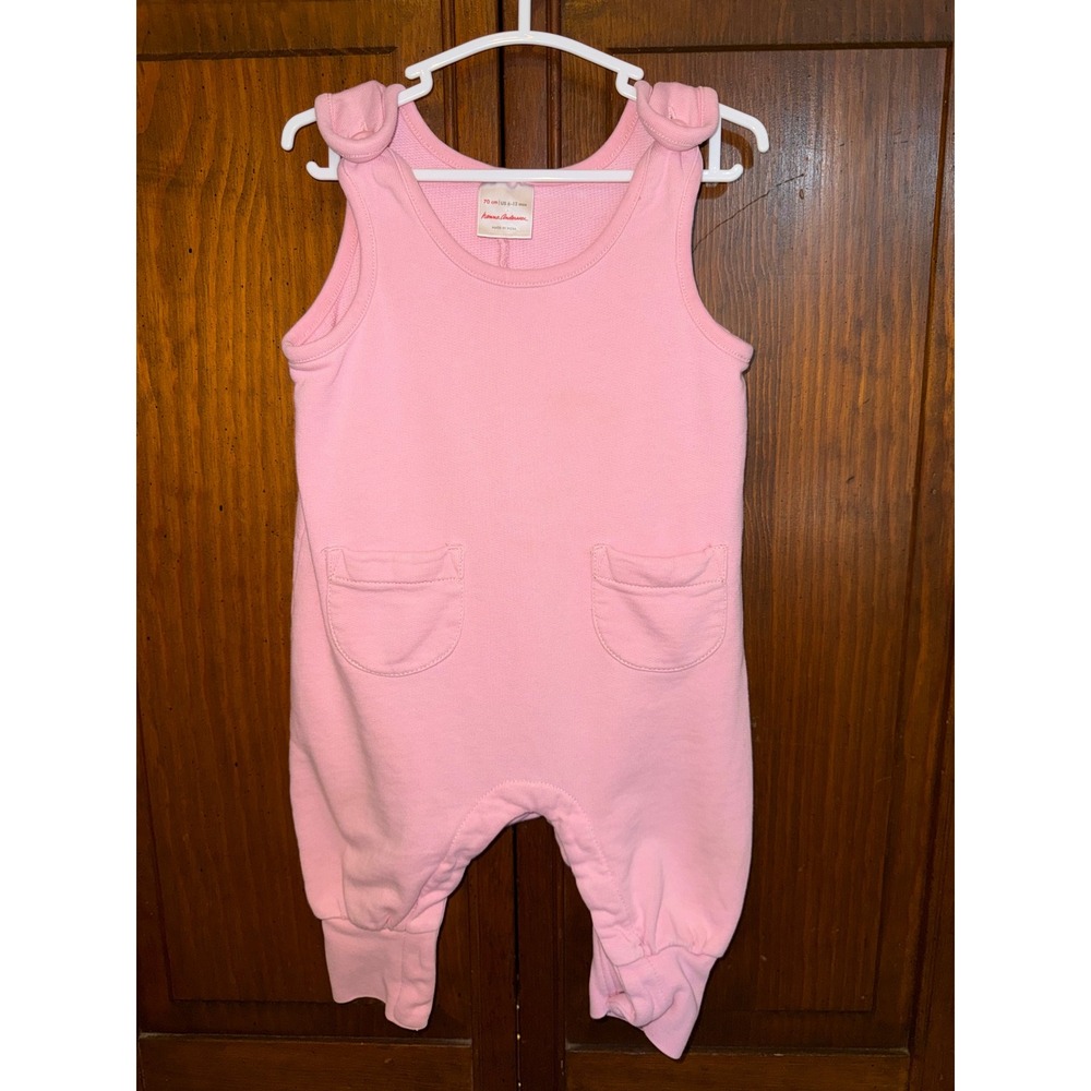 Hanna Andersson Baby Pink Cotton French Terry Romper Jumpsuit 6-12 Months